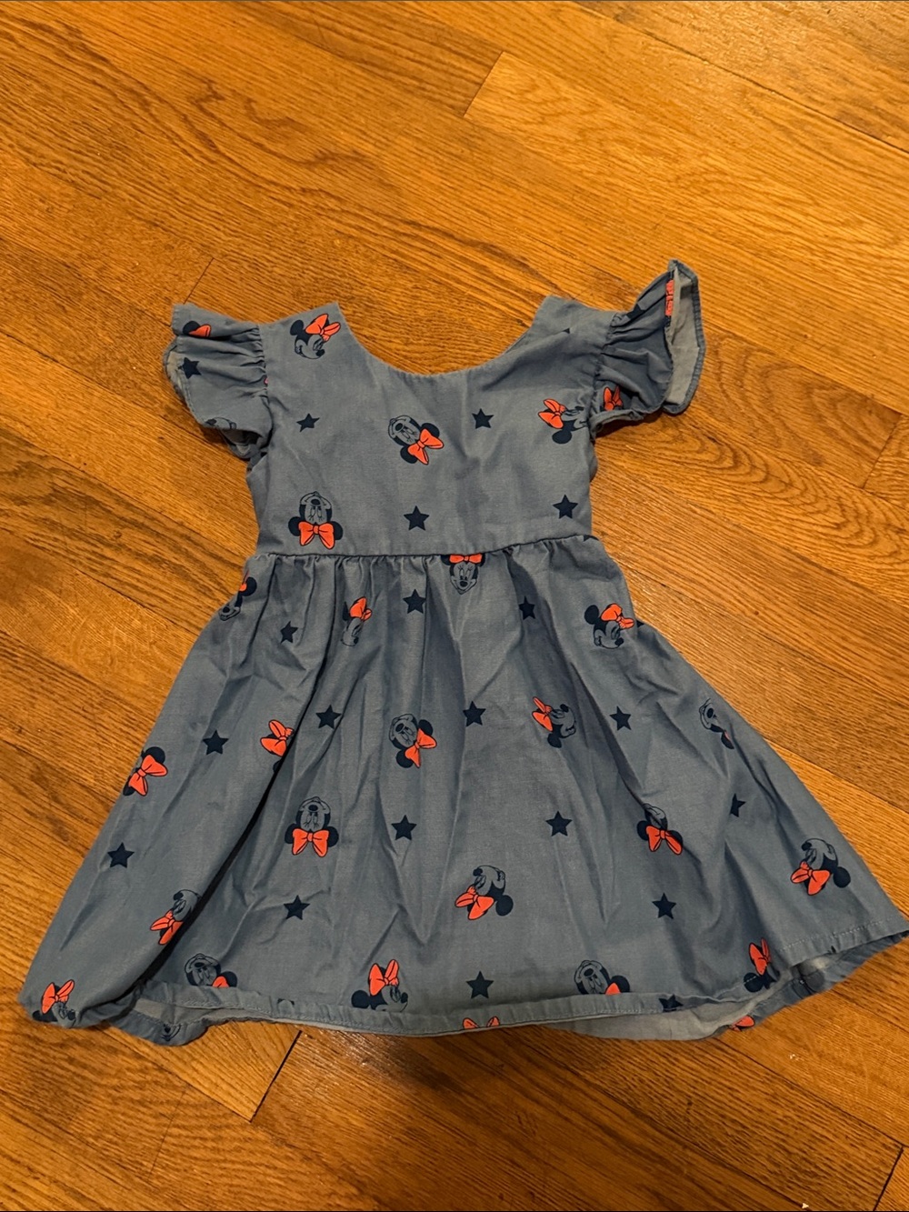 Girls' Minnie Mouse Light Blue Bow & Star Flutter Sleeve Dress